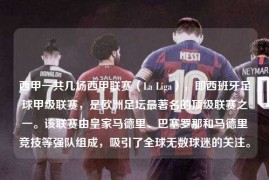 西甲一共几场西甲联赛（La Liga），即西班牙足球甲级联赛，是欧洲足坛最著名的顶级联赛之一。该联赛由皇家马德里、巴塞罗那和马德里竞技等强队组成，吸引了全球无数球迷的关注。