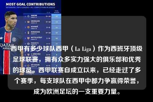 西甲有多少球队西甲（La Liga）作为西班牙顶级足球联赛，拥有众多实力强大的俱乐部和优秀的球员。西甲联赛自成立以来，已经走过了多个赛季，每支球队在西甲中都力争赢得荣誉，成为欧洲足坛的一支重要力量。第1张-五大联赛直播