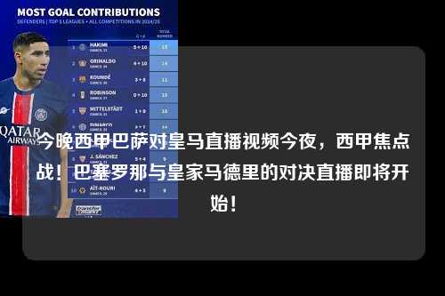 今晚西甲巴萨对皇马直播视频今夜，西甲焦点战！巴塞罗那与皇家马德里的对决直播即将开始！第1张-五大联赛直播